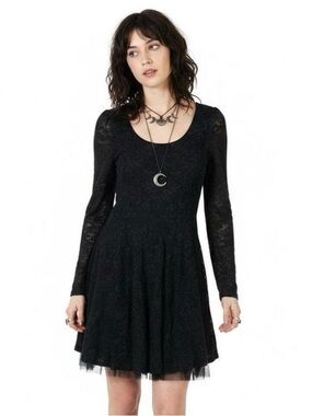 Free People Black Lace Long-Sleeve Skater Boho Dress